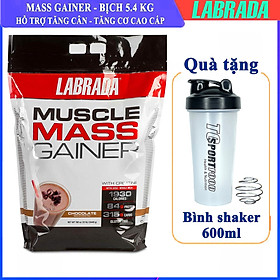 Thực phẩm hỗ trợ Tăng cân Tăng Cơ Muscle Mass Gainer 5.4 Kg của Labrada + Tặng kèm Bình lắc (Màu ngẫu nhiên) 600ml