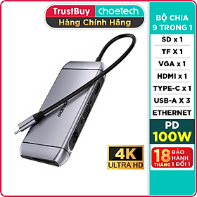 Mua HUB Chuyển Đổi Type C To HDMI 4K/ PD 100W/ USB 3.0/ Rj45 Ethernet/ VGA/ TF/ SD (9 Trong 1) CHOETECH HUB-M15 - Hàng Chính Hãng