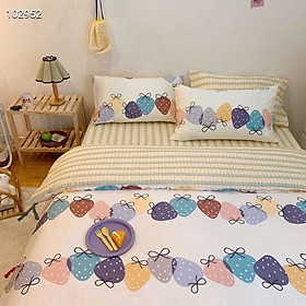 Set Cotton Living Hàng Nhập Khẩu Cao Cấp 4 Món 100%cotton Trái Dâu