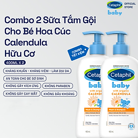 Combo 2 Sữa tắm gội dịu lành cho bé Cetaphil Baby Wash & Shampoo with Organic Calendula 400ml/chai