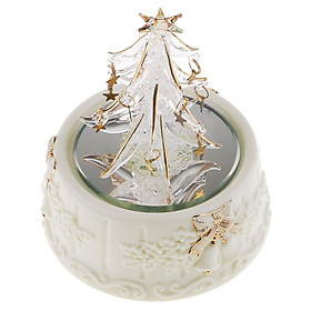 Christmas Tree Wind Up Rotate Music Box Spun Glass Art Crafts for Collection