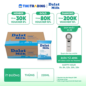 Thùng 48 bịch sữa tươi tiệt trùng Dalatmilk ít đường 220ml