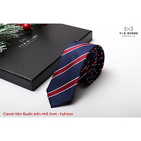 Cà Vạt Nam Bản nhỏ 6cm xanh đen họa tiết - Cavat Hàn Quốc Cao Cấp Full box
