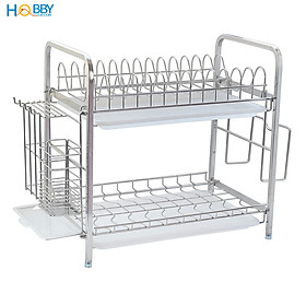 Kệ đựng chén bát 2 tầng Inox 304 cao cấp HOBBY KC2F - tất cả trong 1 kệ chén - mẫu 2 tầng