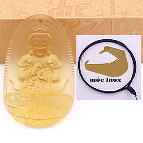 Mặt dây chuyền Phật Đại nhật như lai pha lê vàng 3.6 cm kèm vòng cổ dây dù đen + móc inox vàng, Phật bản mệnh, mặt dây chuyền phong thủy