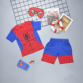 Bộ quần áo siêu nhân nhện cho bé trai ngắn tay kèm mặt nạ chất cotton 100%