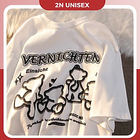 Áo thun tay lỡ form rộng - phông nam nữ cotton oversize - T shirt vernichten gấu - 2N Unisex - Trắng
