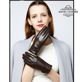 Găng tay nữ da cừu phối nơ nữ tính - BHY8714 Bao tay nữ mùa đông, lót lông, giữ ấm, cản gió, chống nước, cảm ứng điện thoại