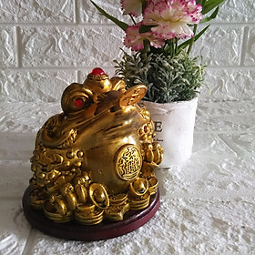 Tượng Cóc ba chân ngậm tiền vàng chiêu giữ tài lộc màu đồng TTD16