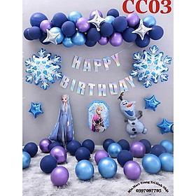 Bộ Sinh Nhật Hình Công Chúa Elsa,Combo Set Sinh Nhật Bé Gái Rèm Kim Tuyến,Bóng Bay Các Màu,Bóng Chữ Happy Birthday BB44