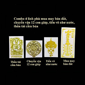 Combo 4 linh phù mua may bán đắt, chuyển vận 12 con giáp, tiền vô như nước, thần tài giữ của, dùng linh phù để dán điện thoại, laptop