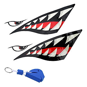 2 Pieces Shark Teeth Mouth Decals Stickers + Blue Sailing Floating Key Chain Key Ring Keychain Keyring