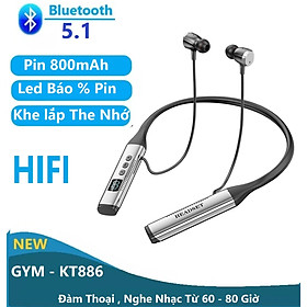 Mua Tai Nghe Bluetooth  Thế Hệ Mới 5.1 Thể Thao Quàng Cổ GYM- KT886  Pin Khủng 800mAh   Hiển Thị Led  Báo % Pin   Có Khe Lắp Thẻ Nhớ   Chức Năng Siri