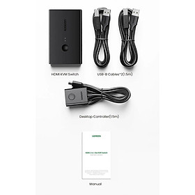 Ugreen UG15166CM571TK 4K 60Hz 5M Bộ chuyển tín hiệu 2 CPU dùng 1 Màn hình cổng HDMI KVM Switch USB kèm dây USB-B hổ trợ hot key - HÀNG CHÍNH HÃNG