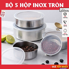 Bộ 5 Hộp Đựng Thực Phẩm Inox, Thố Lạnh Có Lắp Nhựa 5 Kích Thước