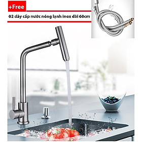 Mua Vòi rửa chén bát nóng lạnh cắm chậu OS604 chất liệu Inox 304 nguyên khối- Tặng kèm 02 dây cấp nóng lạnh inox dài 60cm