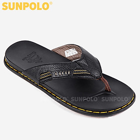 Dép Kẹp Xỏ Ngón Nam Da Bò SUNPOLO KEP201 Bền đẹp (Đen)