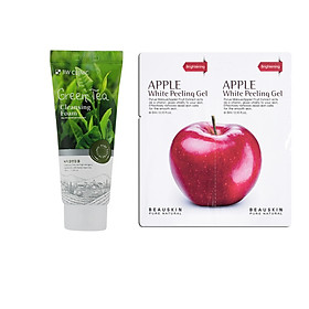 Combo 1 Sữa Rửa Mặt Chiết Xuất Từ Trà Xanh 3W Clinic Green Tea Foam Cleansing và 1 Tẩy da chết SÁNG DA SẠCH MỤN Beauskin Apple White Peeling Mini Size