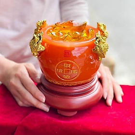 Bát Vàng Phong Thủy, Bát Tụ Bảo Thiềm Thừ Bằng Đá Mã Não Cao Cấp - Đủ Size