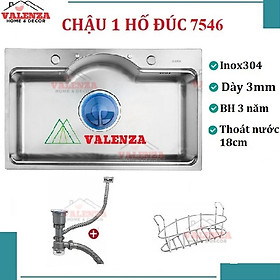 Chậu rửa chén bát 1 hố lớn dạng ĐÚC dày 3,5 li Valenza kiểu dáng Hàn Quốc inox 304 chuẩn 100% kèm chậu phụ inox304, rổ lỗ, bộ xả thoát to-Hàng chính hãng