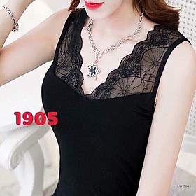 Áo bra dài cổ ren V sang chảnh - màu đen duy nhất 1905