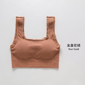 Áo bra nữ cổ vuông hở lưng chữ U hai dây ren dễ thương freesize 37-55kg - Áo croptop viền ren mút ngực