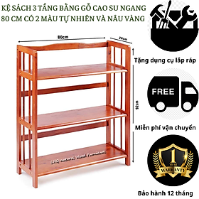 Kệ sách gỗ 3 tầng ngang 80 cm - gỗ cao su - kệ sách đa năng