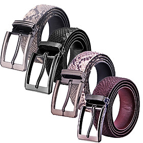 HJ4316-17-20-41 - Dây nịt nam da trăn bản lớn đầu kim da nguyên thủy, đen, trắng, nâu