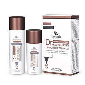 Bộ đôi mặt nạ hồng sâm Hàn Quốc Lagivado thải độc, nâng cơ, đánh bay mụn đầu đen Dr. Red Ginseng Lifting Pack 30 ml và Serum dưỡng da, se khít lỗ chân lông 50 ml