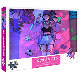 Tranh ghép xếp hình 1000 mảnh Cô gái 2 chiều - Đồ chơi phát triển tư duy quà tặng ý nghĩa. Kích thước: 75x50 cm