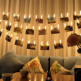 Bộ dây kẹp ảnh có đèn led trang trí phòng ngủ kèm pin tiểu AAA (tặng kèm 01 dây lá nho giả)