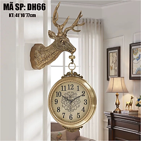 Đồng hồ treo tường trang trí cao cấp hình đầu hươu - Đồng hồ treo tường 2 mặt - Đồng hồ phòng khách - Mã DH66