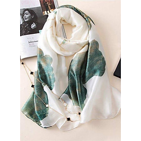Khăn Choàng Cổ Lụa Hoa Sen Trắng Xanh - Silk - 180x90cm - Mã KS021