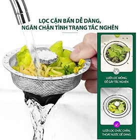 Giỏ lưới lọc rác bồn rửa bát, lưới lọc rác bằng thép không gỉ, nắp chặn thức ăn bồn rửa chén chống tắc nghẽn