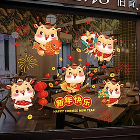 Mua Decal trang trí Tết - 5 chú Trâu sữa đáng yêu chào Xuân