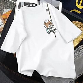 Áo Thun Nữ Cotton Cao Cấp in Cún Leo Dây Trắng Cổ Tròn , Thoáng Mát, Co Giãn Thấm Mồ Hôi APCL16