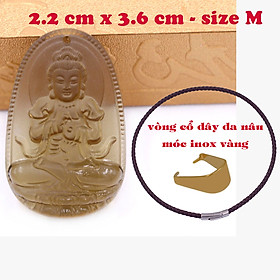 Mặt Phật Đại nhật như lai đá obsidian ( thạch anh khói ) 3.6 cm kèm vòng cổ dây da nâu - mặt dây chuyền size M, Mặt Phật bản mệnh