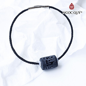 Vòng dây thép đá obsidian khắc lục tự minh chú mệnh thủy , kim - Ngọc Quý Gemstones