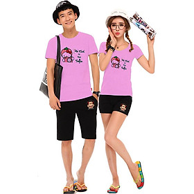 Bộ Áo Thun Đôi Nam Nữ Selfie Màu Hồng Phấn