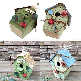 2 x Rustic Country Style Wooden Decorative Bird House, Hanging Birdhouse