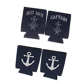 2 Pair Captain First Mate Anchor Beer Can Cooler Sleeve Holder Wedding Favor