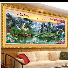Tranh thêu LƯU THUỶ SINH TÀI kt 130x65 cm THÊU KÍN
