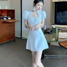 Đầm nữ thời trang ngực nhún cổ cột nơ cut out chất vải mango lụa mềm mại LIMA DRESS