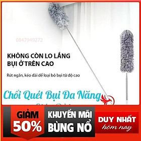 Cây chổi lông quét lau bụi mạng nhện trần nhà đa năng cán dài inox rút gọn gập được 90 độ thông minh