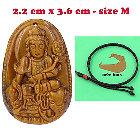 Mặt Phật Phổ hiền đá mắt hổ 3.6 cm kèm vòng cổ dây dù nâu - mặt dây chuyền size M, Mặt Phật bản mệnh