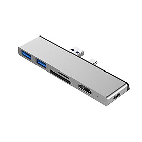 6 in1 USB 3.0 Type-C HUB to USB 3.0x2+SD+Micro SD+HD+Type-C Converter Adapter Card Reader Suitable for Surface Pro 7