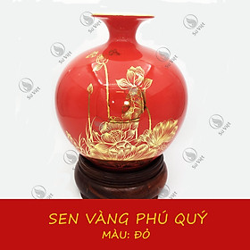 Bình Hút Lộc Vẽ Vàng Bát Tràng Sen Vàng Phú Quý
