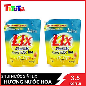 Nước giặt LIX Đậm đặc Hương Nước hoa (Cam) tẩy sạch vết bẩn cực mạnh túi 3.5KGX2