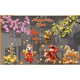 Mua (HCM)Decal dán kinh trang trí tết xuân Bính ngọ 16 Binbin TTT16 decor văn phòng nhà hàng khách sạn