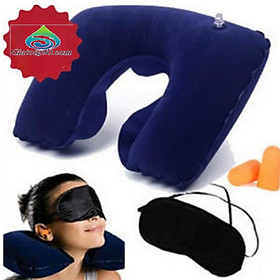 Mua ️FREESHIP️  Bộ Gối Hơi Kê Cổ Bịt Mắt Bịt Tai Tiện Ích Trên Ô Tô 206339 1 (xanh đậm)